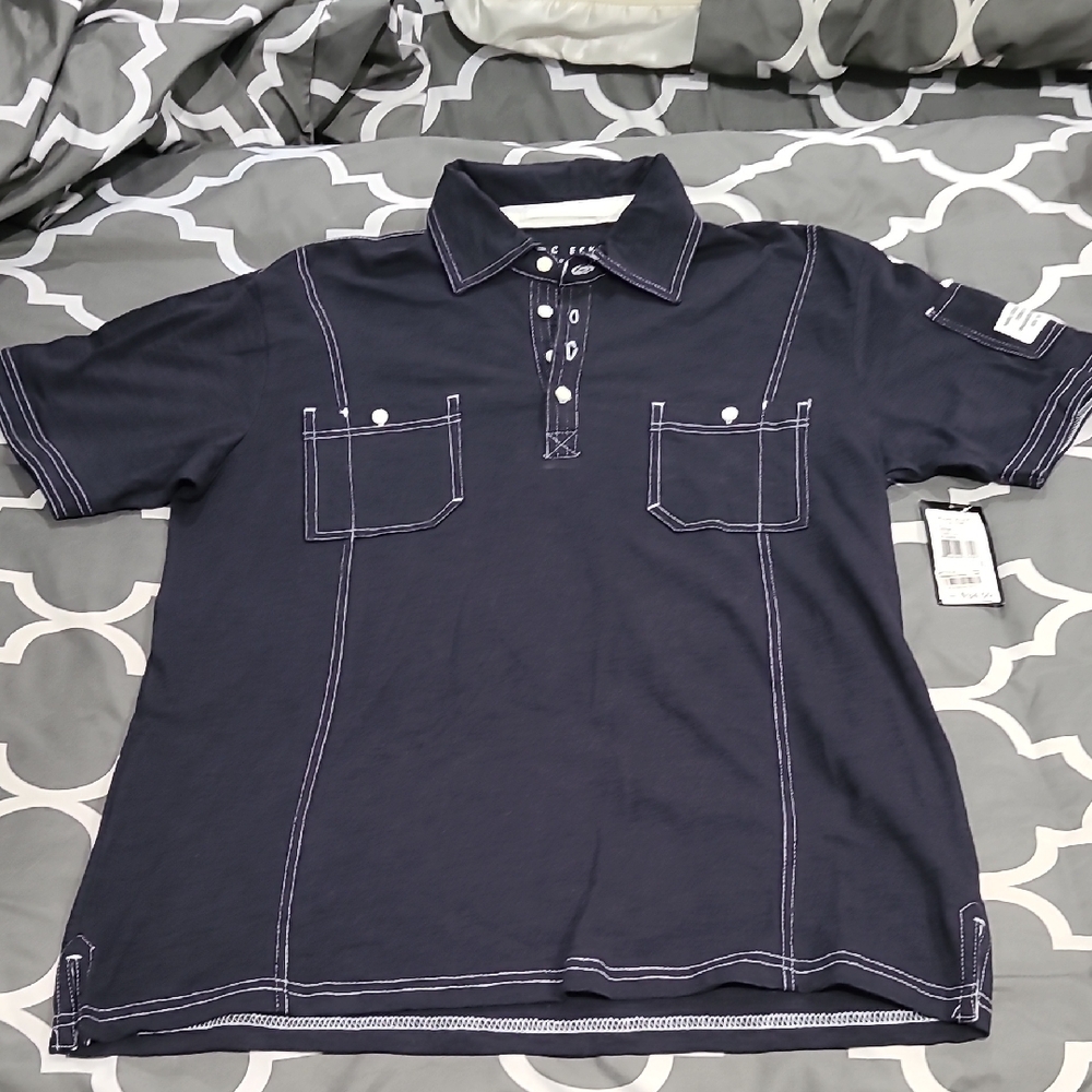 NWT Marc Ecko Navy & White 2 Pkt Polo Shirt Modern Design Sz: L